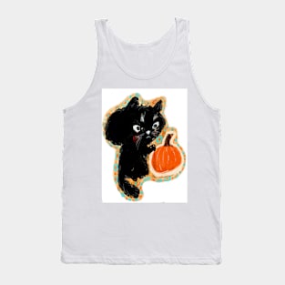 Black Kitty cat with pumpkin! Halloween sweetness! Tank Top